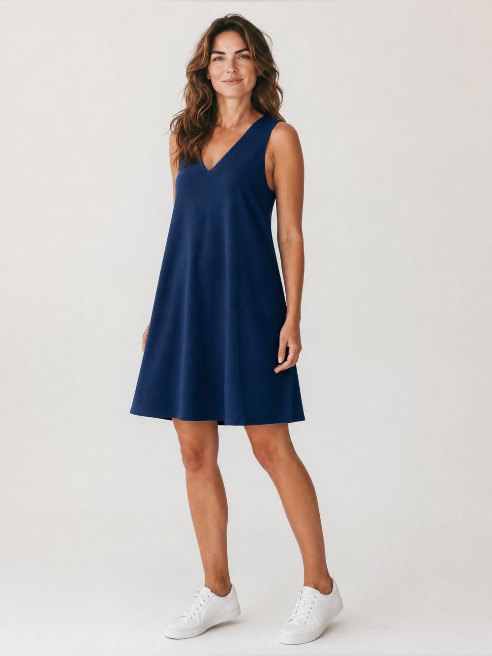 Julie Brown Navy American Blue Shift Dress Size P- Small Knit Solid Sleeveless